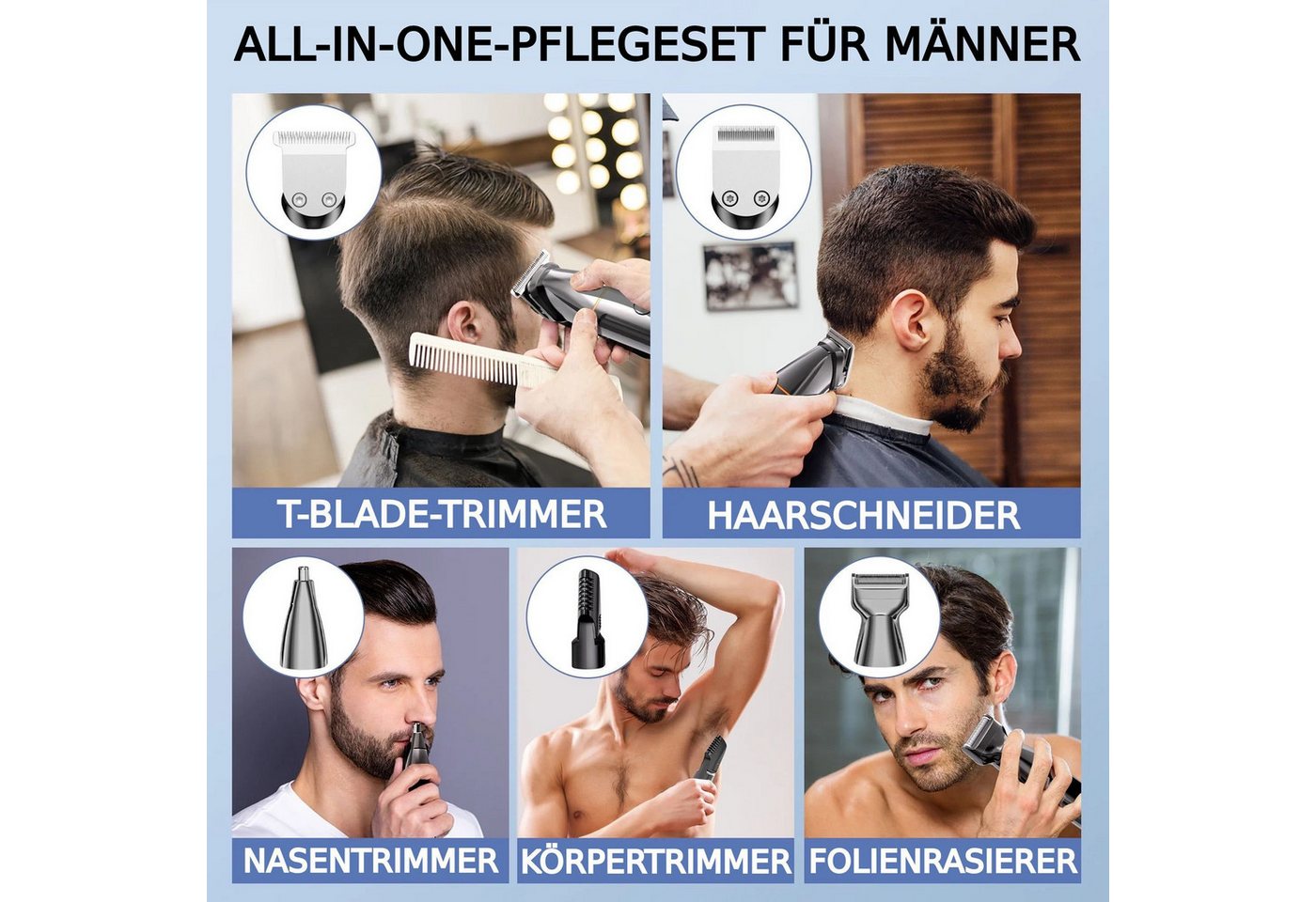 Toomoke Haarschneider Herren, Grooming Set, Barttrimmer, Nasenhaartrimmer, Elektrorasierer, Körpertrimmer für Gesicht, Bart und Körper, 5-in-1, IPX7, 90 Min. La – Bild 4 von 5