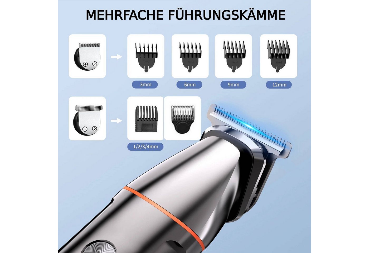 Toomoke Haarschneider Herren, Grooming Set, Barttrimmer, Nasenhaartrimmer, Elektrorasierer, Körpertrimmer für Gesicht, Bart und Körper, 5-in-1, IPX7, 90 Min. La – Bild 5 von 5