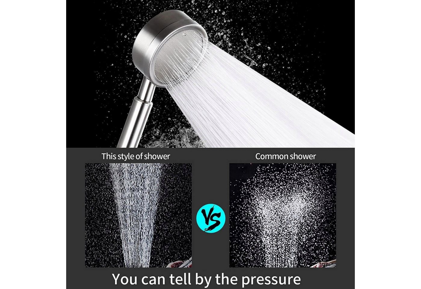 Toomoke Handbrause Duschkopf mit Schlauch 1,5m, Duschbrause Hochdruck Dusche, (Hochdruck Dusche Sparduschkopf aus Edelstahl Universal Brausekopf Wassersparend A – Bild 2 von 5