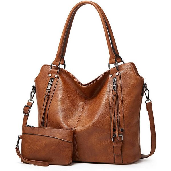 Toomoke Handtasche Damen, 2-teiliges Set mit Handgelenktasche, großer Shopper (Schultertasche mit Umhängeriemen für Büro, Alltag und Shopping), Handgelenktasche