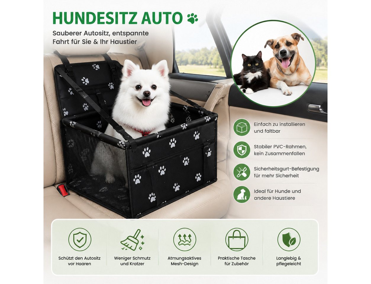 Toomoke Hunde-Autositz Hundesitz Auto, Autositzbox für kleine Hunde, mit Sicherheitsgurt, Haustiersitz für Katzen, faltbarer Autositz mit Sicherheitsgurt – Bild 5 von 5