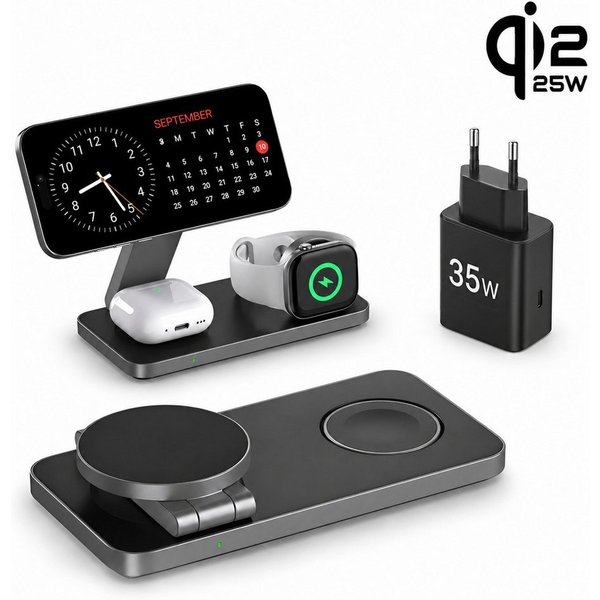 Toomoke Ladestation, 3-in-1 MagSafe Ladestation, Wireless Charger Induktions-Ladegerät (für iPhone, Apple Watch, AirPods, faltbar mit Handyhalterung, Schnelles 