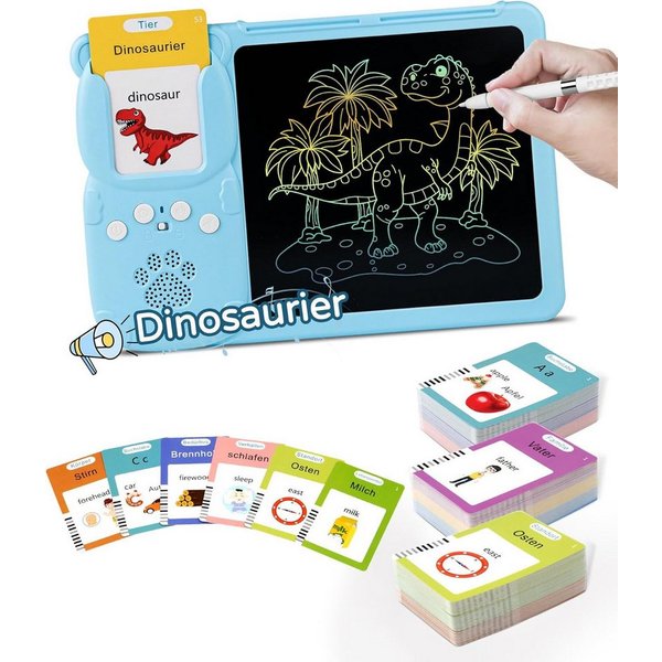 Toomoke Lernspielzeug Sprechende Lernkarten, Sprachlernspielzeug für Kinder (Schreiblernspielzeug, Vokabeltrainer für Deutsch und Englisch), 510 Wörter, 192 Kar