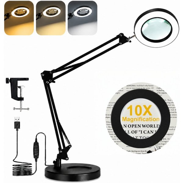Toomoke Lupenlampe Lupenleuchte, Klemmleuchte für Lesen und Präzisionsarbeit, Arbeitslupe, Tischlupe für Nähen, Basteln, Elektronik und Kosmetik, 10-fach, 4,3 Z