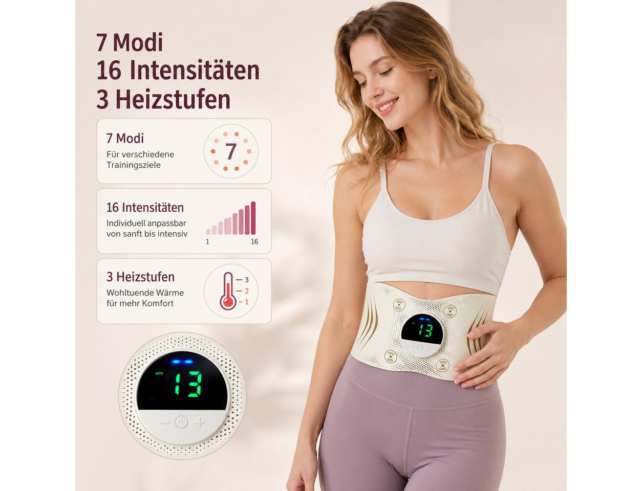 Toomoke Massagegerät EMS Bauchtrainer, Bauchmuskeltrainer, Muskelstimulator, Fitnessgürtel, Reizstromgerät, Bauchstimulator für Bauch, Rücken, Arme und Beine, 7 – Bild 2 von 5