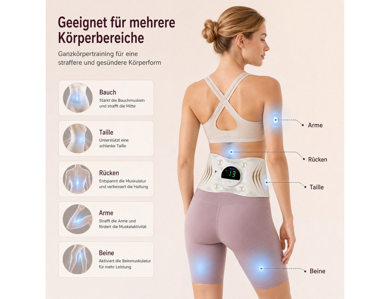 Toomoke Massagegerät EMS Bauchtrainer, Bauchmuskeltrainer, Muskelstimulator, Fitnessgürtel, Reizstromgerät, Bauchstimulator für Bauch, Rücken, Arme und Beine, 7 – Bild 5 von 5