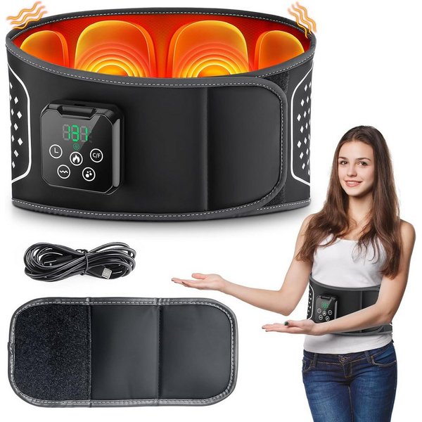 Toomoke Massagegerät Rückenmassagegerät, Wärmegürtel für Rücken und Taille, Lendenmassagegerät, Massagehilfe für Zuhause, Büro und Reisen, 4000 mAh, 4 Heizstufe
