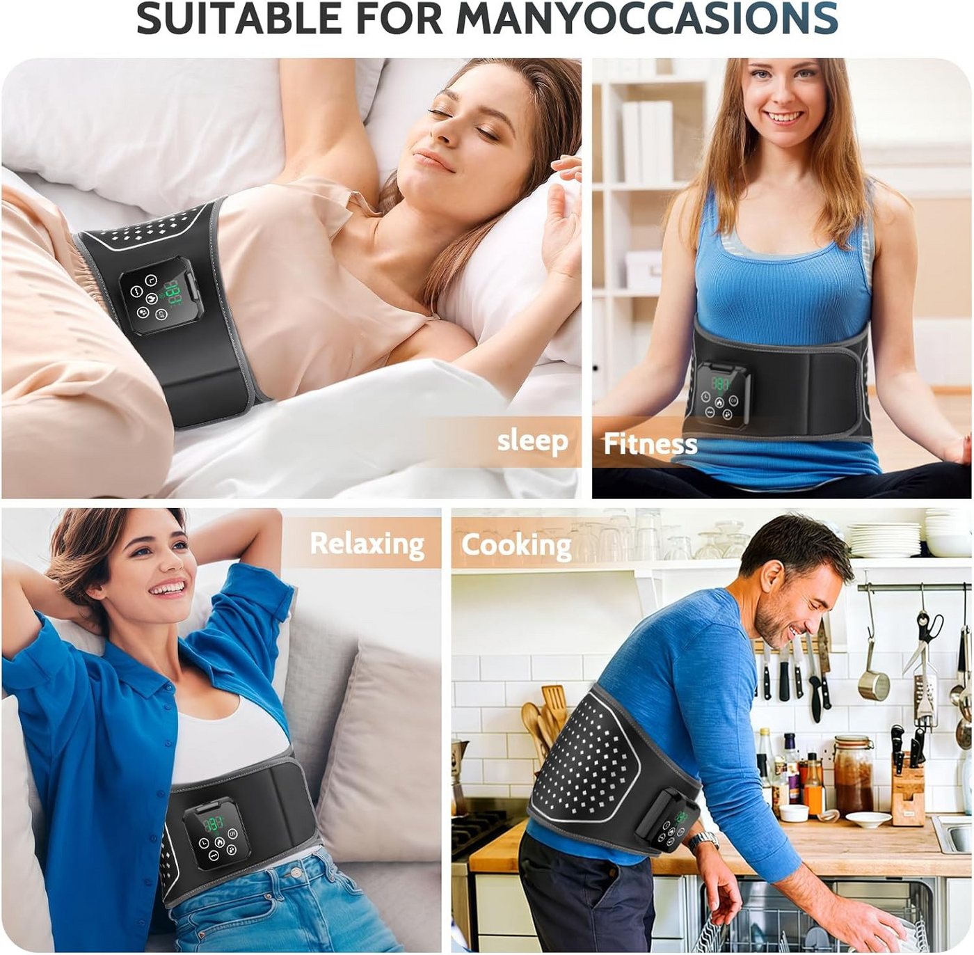 Toomoke Massagegerät Rückenmassagegerät, Wärmegürtel für Rücken und Taille, Lendenmassagegerät, Massagehilfe für Zuhause, Büro und Reisen, 4000 mAh, 4 Heizstufe – Bild 2 von 5