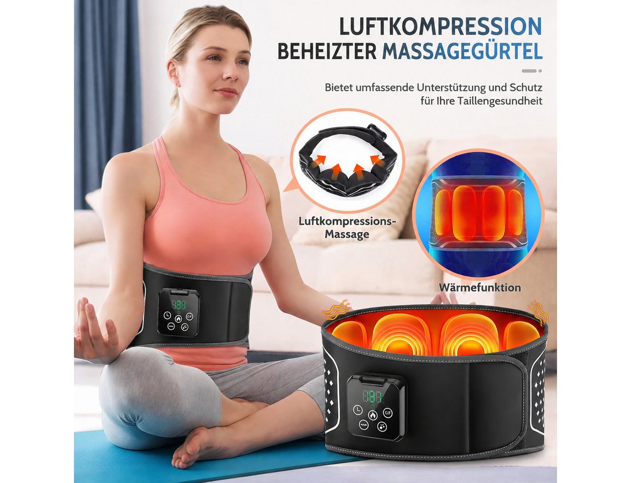 Toomoke Massagegerät Rückenmassagegerät, Wärmegürtel für Rücken und Taille, Lendenmassagegerät, Massagehilfe für Zuhause, Büro und Reisen, 4000 mAh, 4 Heizstufe – Bild 5 von 5
