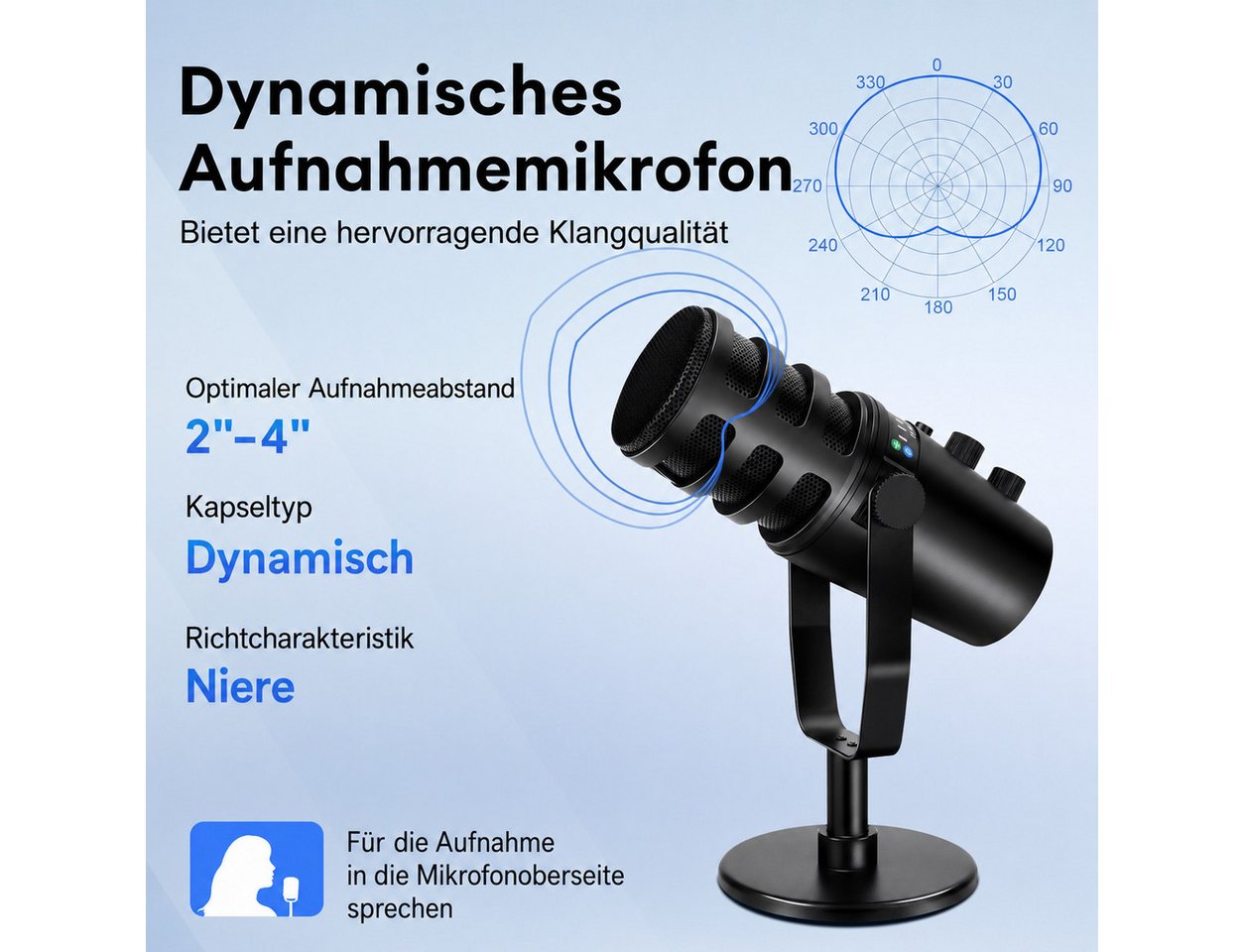 Toomoke Mikrofon für Streaming, Podcast, Gaming und Studio (Dynamisches USB/XLR Aufnahmeset für PC und Audiointerface, 5-tlg), 50 Hz–16 kHz, -50 dB±3 dB, 85 dB  – Bild 2 von 5