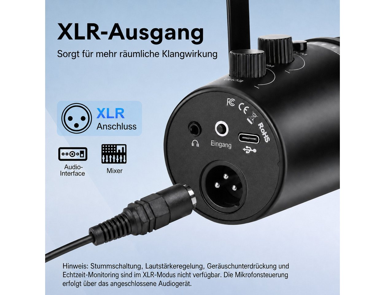 Toomoke Mikrofon für Streaming, Podcast, Gaming und Studio (Dynamisches USB/XLR Aufnahmeset für PC und Audiointerface, 5-tlg), 50 Hz–16 kHz, -50 dB±3 dB, 85 dB  – Bild 5 von 5