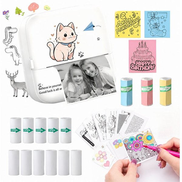 Toomoke Mini Thermodrucker Bluetooth, Fotodrucker für iOS & Android Etikettendrucker, (Fotodrucker Etikettendrucker, Tragbarer Etikettendrucker für Fotos, Notiz