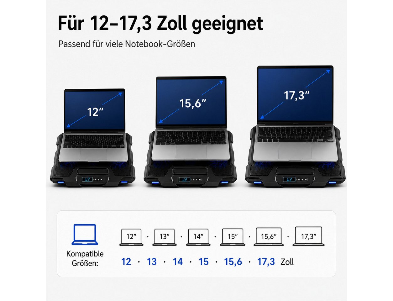 Toomoke Notebook-Kühler Laptop-Kühlpad, Cooling Pad, Gaming-Laptopständer, Kühlmatte für Büro, Arbeit & Multimedia – Bild 5 von 5