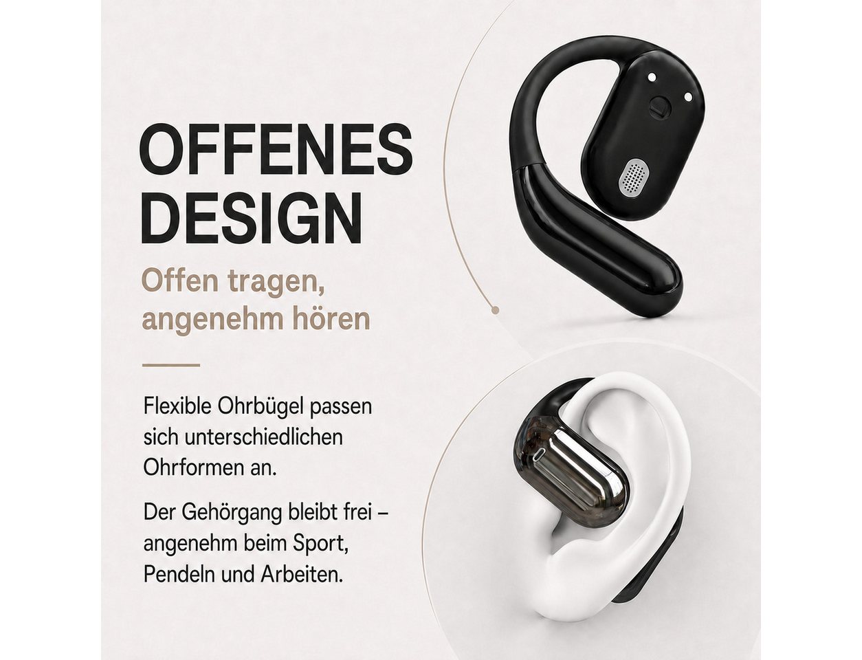 Toomoke Open-Ear-Kopfhörer Bluetooth 6.0, Bluetooth Kopfhörer kabellos, Open-Ear-Kopfhörer (Sportkopfhörer mit Ohrbügel, ANC, 4-Mikrofon-ENC, HiFi Stereo, 60 St – Bild 2 von 5
