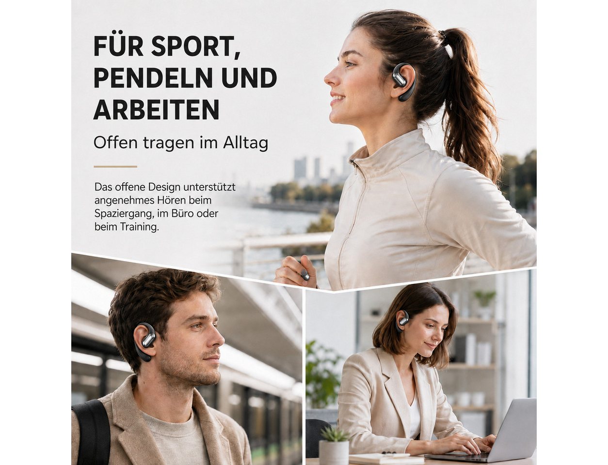 Toomoke Open-Ear-Kopfhörer Bluetooth 6.0, Bluetooth Kopfhörer kabellos, Open-Ear-Kopfhörer (Sportkopfhörer mit Ohrbügel, ANC, 4-Mikrofon-ENC, HiFi Stereo, 60 St – Bild 4 von 5