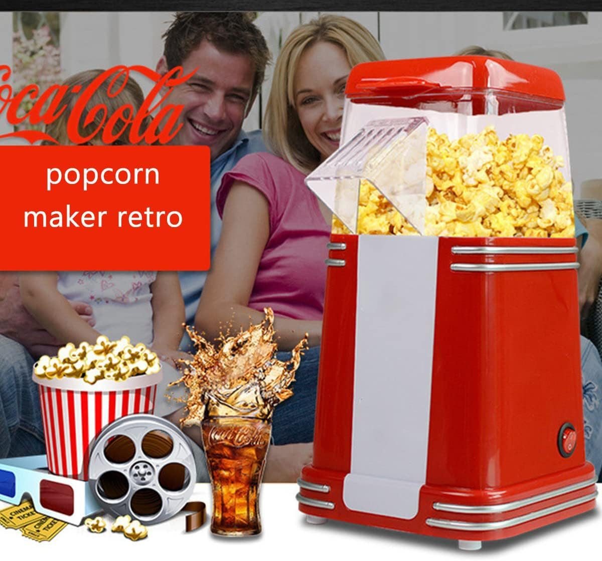 Toomoke Popcornmaschine Popcornmaschine,Popcorn Maker,Popcornmaschine Heissluft, ohne Öl, 3 Minuten Schnell, Zuhause Filme und Weihnachten Partys – Bild 5 von 5