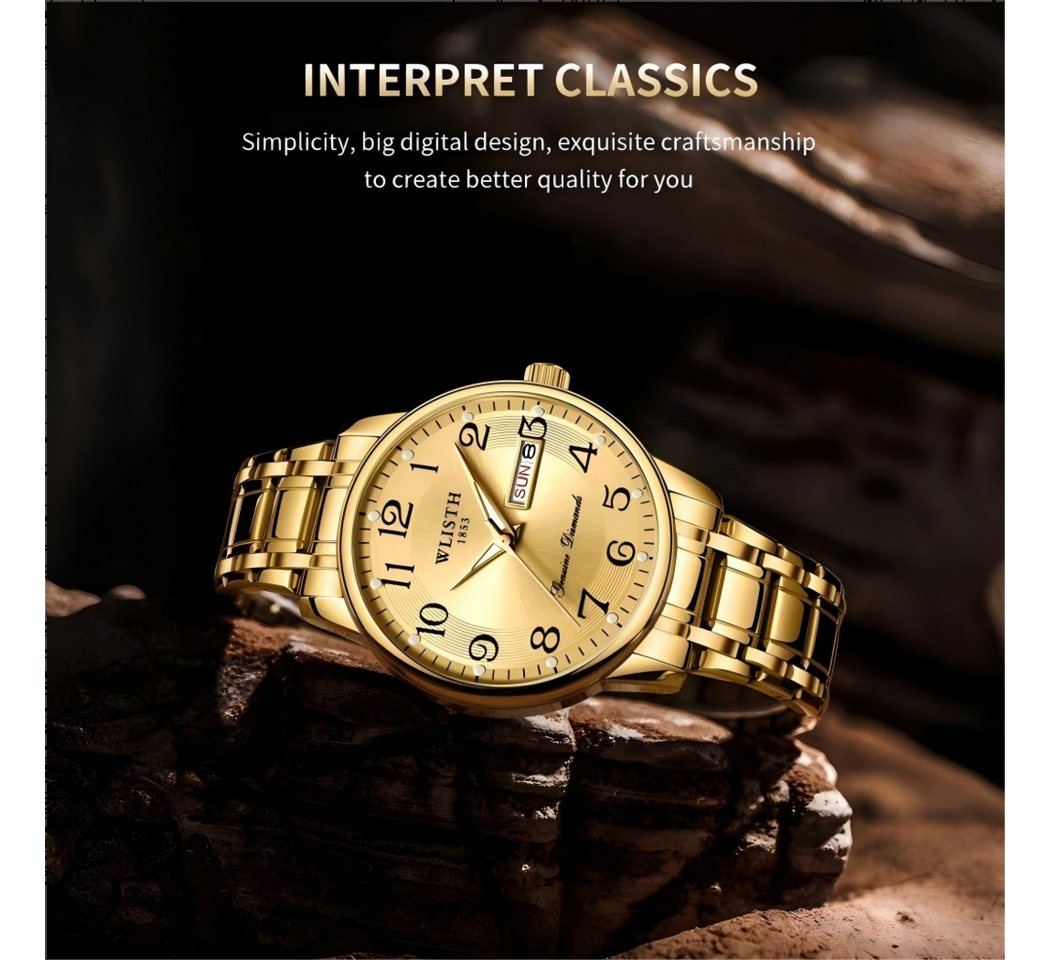 Toomoke Quarzuhr Herrenuhr, Analoguhr Herren, Multifunktionsuhr, Edelstahl Armbanduhr, (Herren Armbanduhr, Business Uhr, Edelstahl Uhr mit Kalenderanzeige, Inkl – Bild 3 von 5