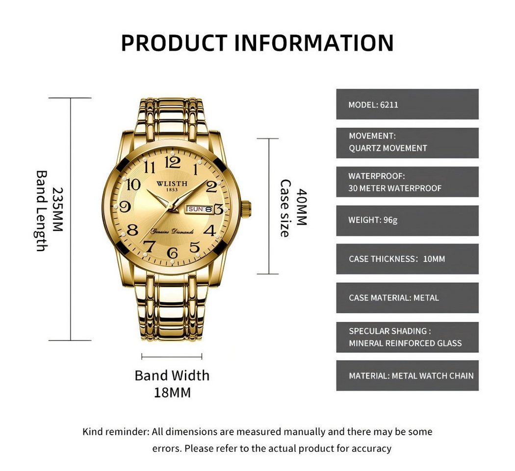 Toomoke Quarzuhr Herrenuhr, Analoguhr Herren, Multifunktionsuhr, Edelstahl Armbanduhr, (Herren Armbanduhr, Business Uhr, Edelstahl Uhr mit Kalenderanzeige, Inkl – Bild 4 von 5
