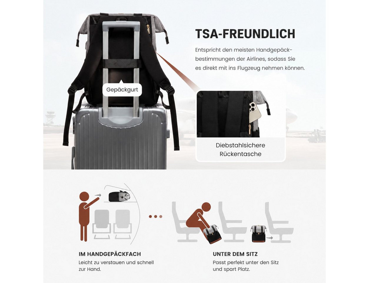 Toomoke Rucksack Damen, Laptoprucksack, Cityrucksack mit Kosmetiktasche (Reiserucksack für 15,6-Zoll-Laptop, Büro, Studium und Reisen), 16 Fächer, Anti-Diebstah – Bild 4 von 5
