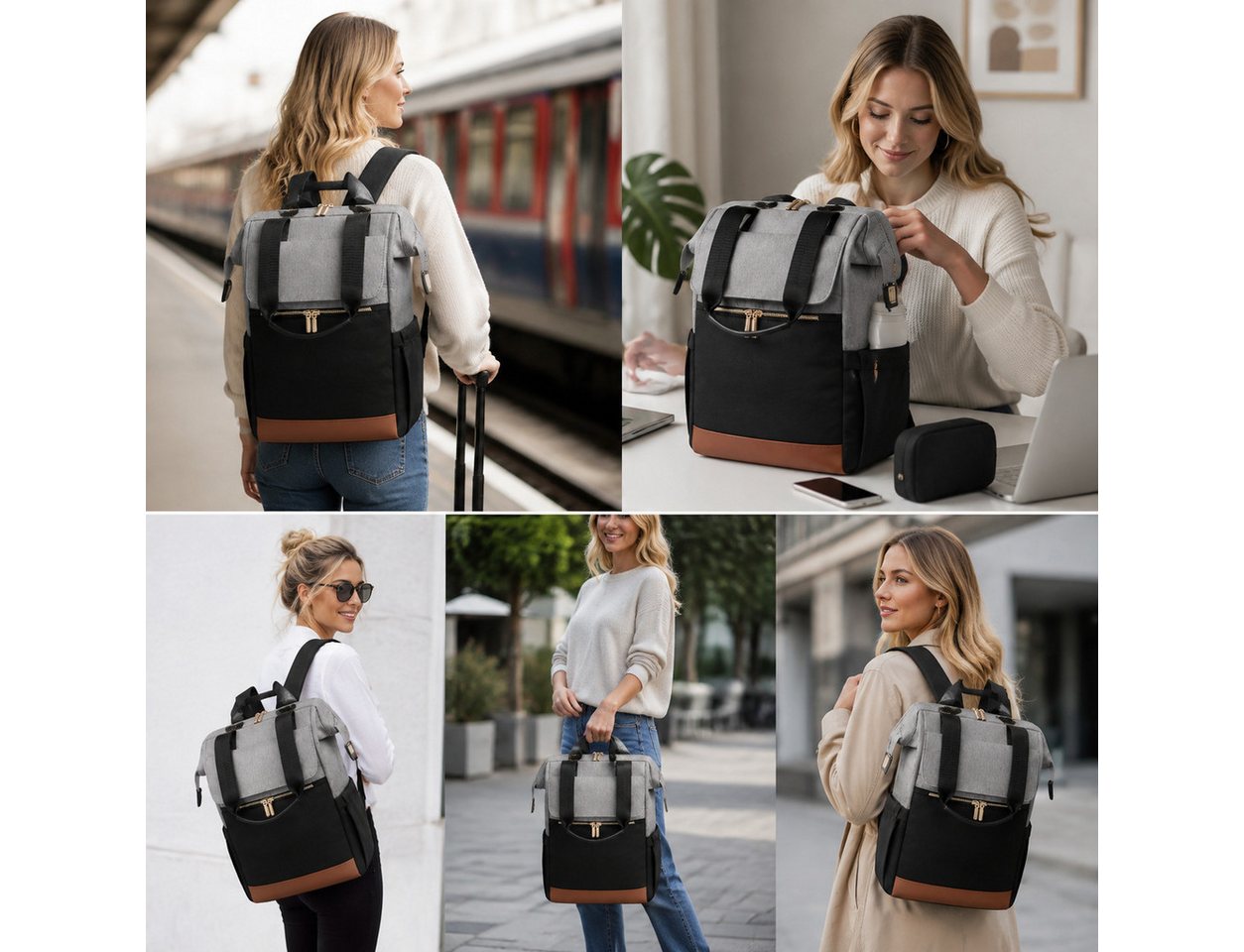 Toomoke Rucksack Damen, Laptoprucksack, Cityrucksack mit Kosmetiktasche (Reiserucksack für 15,6-Zoll-Laptop, Büro, Studium und Reisen), 16 Fächer, Anti-Diebstah – Bild 5 von 5
