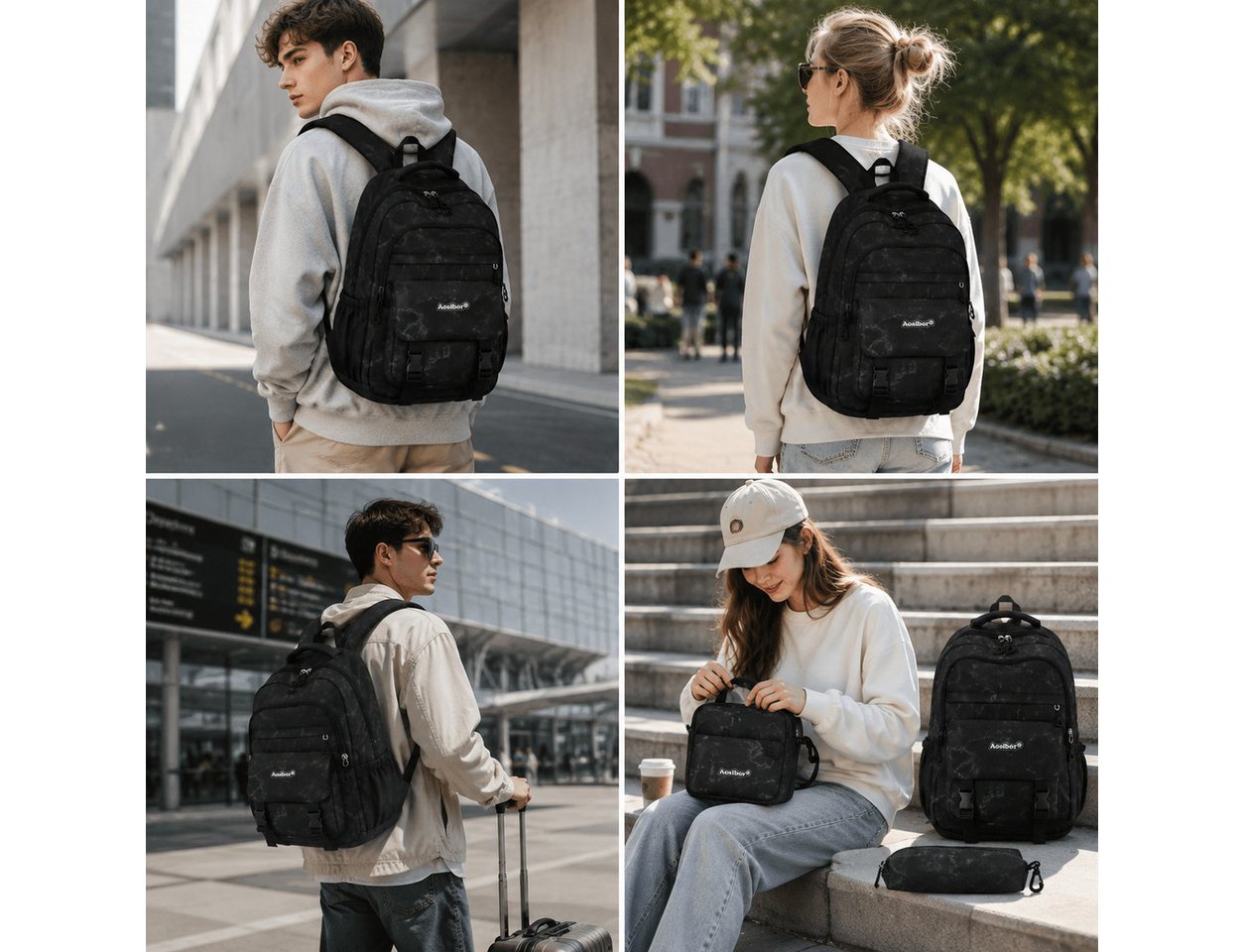 Toomoke Schulrucksack Rucksack-Set, Schultasche für Schule und Freizeit (Freizeitrucksack, Tagesrucksack für Arbeit, Alltag und unterwegs), 3-tlg., Umhängetasch – Bild 2 von 5