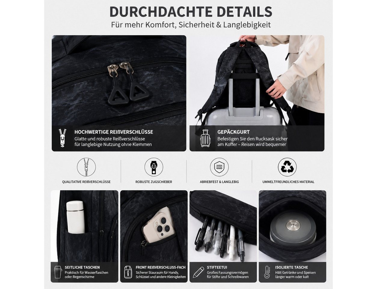 Toomoke Schulrucksack Rucksack-Set, Schultasche für Schule und Freizeit (Freizeitrucksack, Tagesrucksack für Arbeit, Alltag und unterwegs), 3-tlg., Umhängetasch – Bild 5 von 5