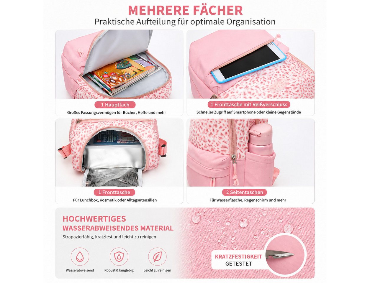 Toomoke Schulrucksack Schultasche, Schulranzen-Set für Jugendliche (Rucksack-Set, Daypack für Schule, Arbeit, Freizeit und Reisen), 44 × 16 cm innen, 600 g, iso – Bild 3 von 5