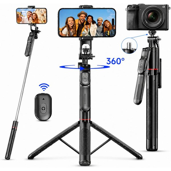 Toomoke Selfie-Stick Handy Stativ, Kamerastativ, Bluetooth Fernauslöser, 170 cm Teleskop, Smartphone Stativ, Handstativ, 360° drehbar, für Vlog und Reisen