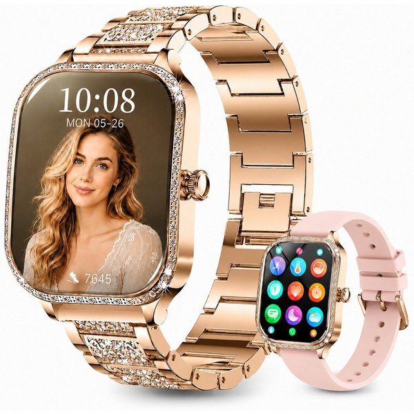 Toomoke Smartwatch, Fitnessuhr Damen, Sportuhr, Aktivitätstracker Smartwatch (4,45 cm/1,75 Zoll), Bluetooth-Armbanduhr mit Telefonfunktion, Damen Uhr für Alltag