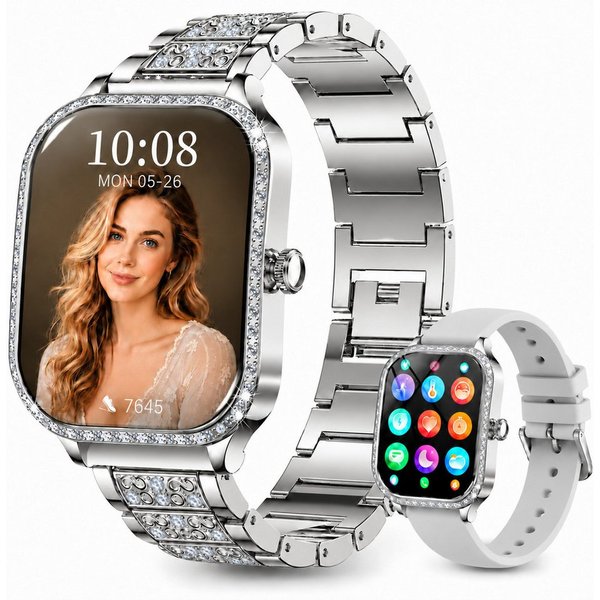 Toomoke Smartwatch, Fitnessuhr Damen, Sportuhr, Aktivitätstracker Smartwatch (4,45 cm/1,75 Zoll), Bluetooth-Armbanduhr mit Telefonfunktion, Damen Uhr für Alltag