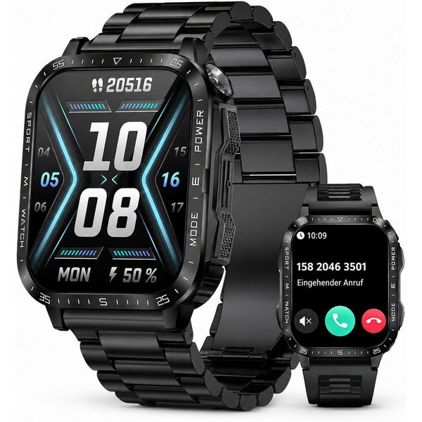 Toomoke Smartwatch, Fitnessuhr Herren, Outdoor-Sportuhr, Aktivitätstracker Smartwatch (4,98 cm/1,96 Zoll), Fitness Tracker, Sportuhr mit Telefonfunktion für Out