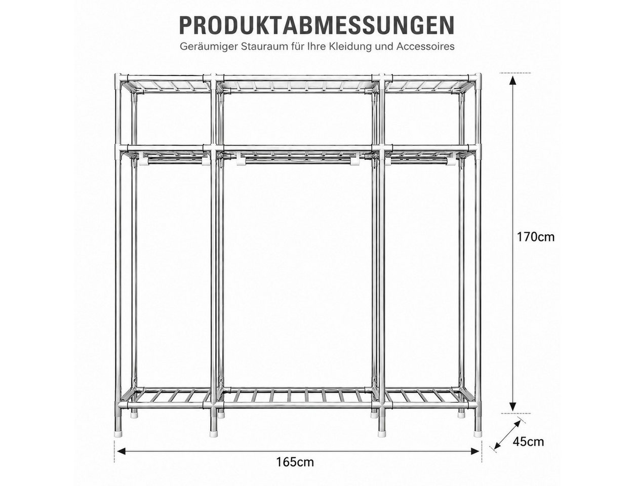 Toomoke Stoffschrank mit Kleiderstange, Faltschrank für Schlafzimmer (Kleiderschrank aus Stahlrohren mit Reißverschluss und Staubschutz) Abnehmbarer Bezug, 165  – Bild 2 von 5
