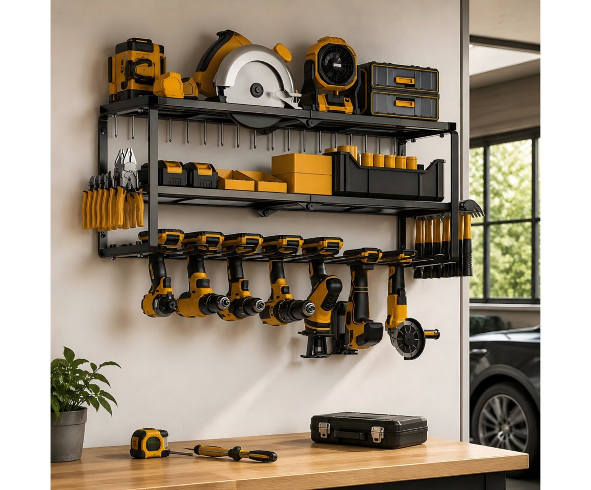 Toomoke Wandhalterung Wand, Werkzeugregal, Gerätehalter für Elektrowerkzeuge, (Bohrmaschinenhalter, Werkzeug-Organizer für Garage und Werkstatt, 7 Geräteplätze, – Bild 2 von 5