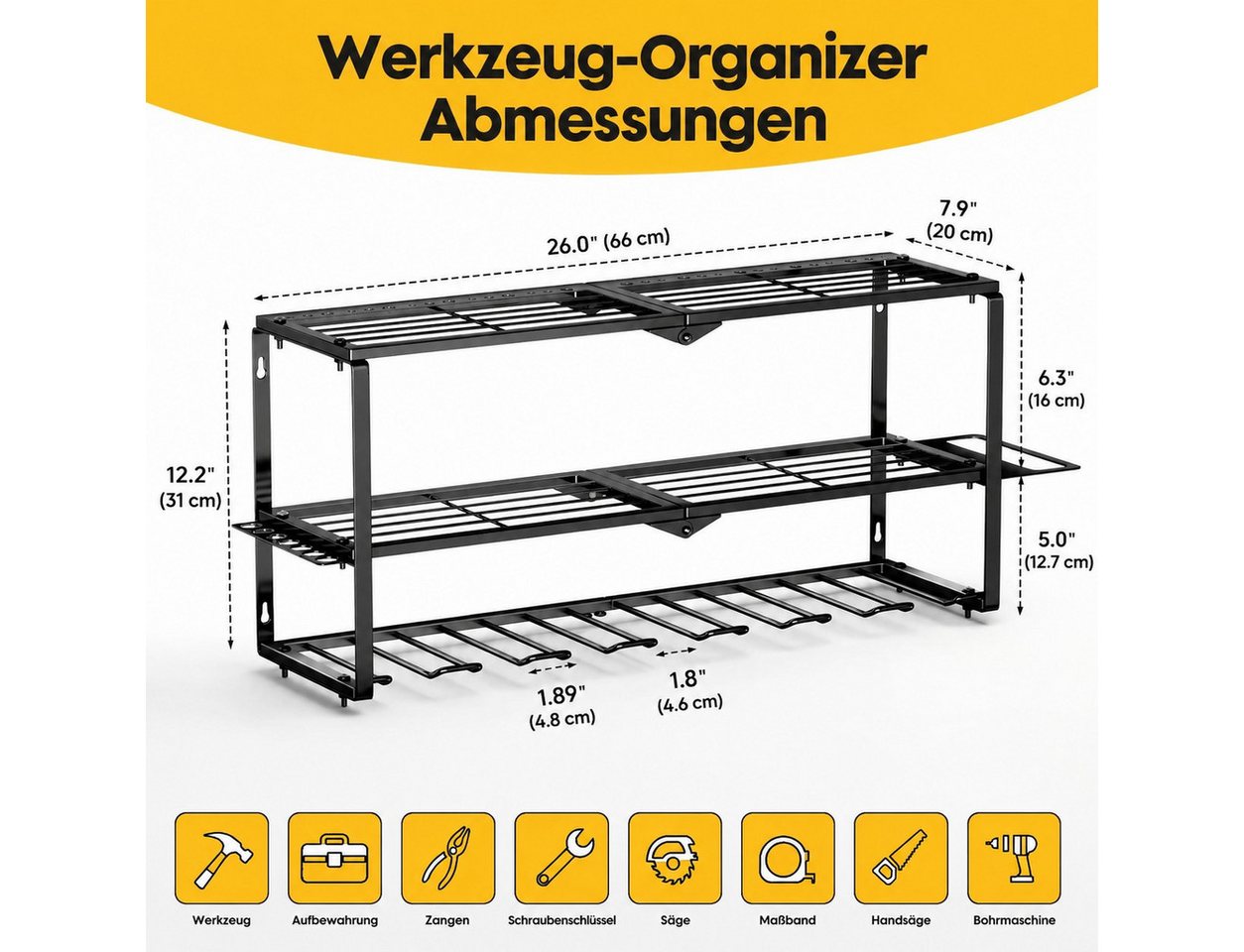 Toomoke Wandhalterung Wand, Werkzeugregal, Gerätehalter für Elektrowerkzeuge, (Bohrmaschinenhalter, Werkzeug-Organizer für Garage und Werkstatt, 7 Geräteplätze, – Bild 3 von 5