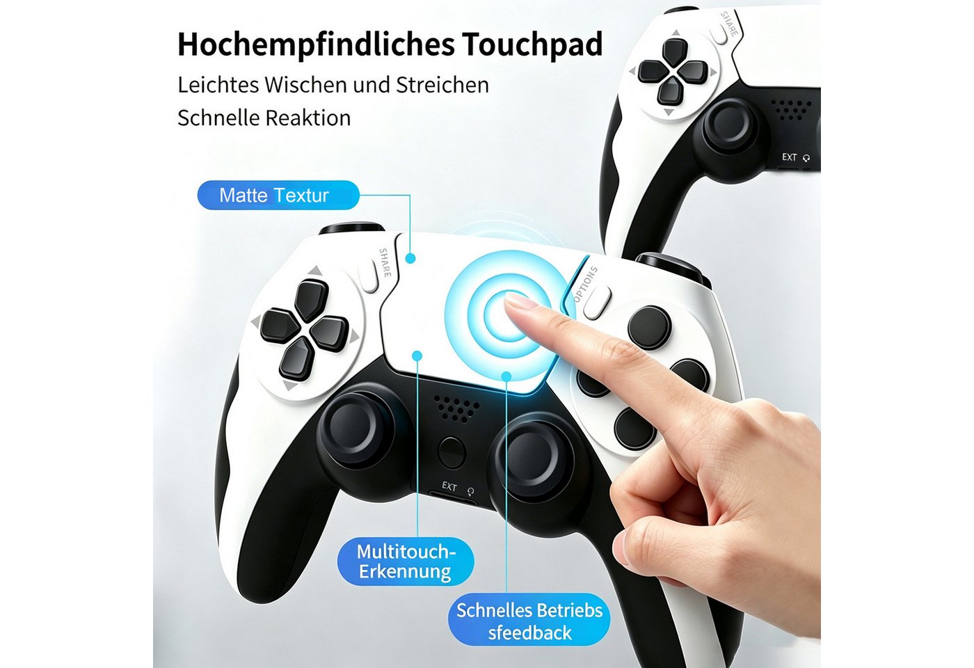 Toomoke Wireless Controller Kompatibel für PS4/PC, Dual Vibration, Touchpad Controller (600-mAh-Akku, Bequeme Tasten, Präzises D-Pad, Kopfhörerbuchse, inkl. Lad – Bild 3 von 5