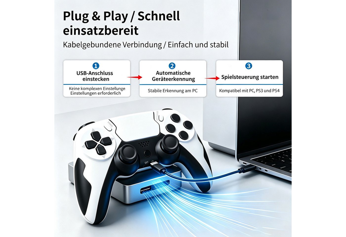 Toomoke Wireless Controller Kompatibel für PS4/PC, Dual Vibration, Touchpad Controller (600-mAh-Akku, Bequeme Tasten, Präzises D-Pad, Kopfhörerbuchse, inkl. Lad – Bild 5 von 5
