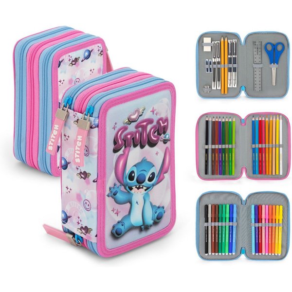 TOP! Federmäppchen Disney Lilo & Stitch - Mäppchen Federmappe, 42 Teile, 3-fach gefüllt, (42-tlg., Mädchen), Reißverschluss