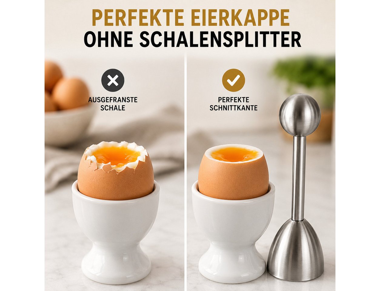 Topanbieter999 Eierköpfer rostfreier Edelstahl, sauberer Schalenschnitt, Federmechanismus, (1 Stück Eierköpfer), Spülmaschinengeeignet, Langlebig, für Haushalt  – Bild 3 von 5