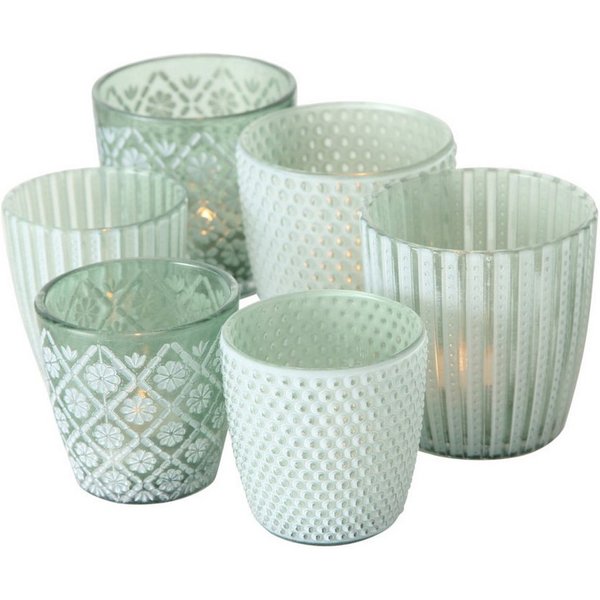 Topanbieter999 Windlicht (6tlg), Glasdesign Teelichthalter im Retrodesign Höhe 6,5 cm / 8,5 cm