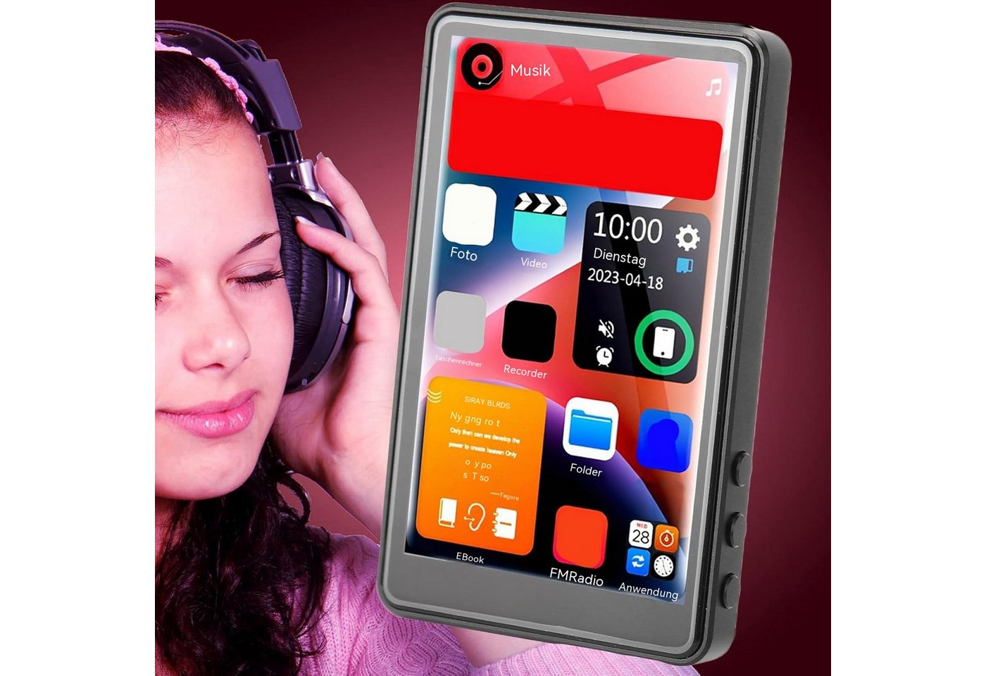 Topcony 16GB MP3 Player Bluetooth 5,0 mit 4" TFT Farbbildschirm HiFi Musik MP3-Player (16 GB, bluetooth, Kinder MP3 Player mit Lautsprecher FM-Radio E-Book Aufn – Bild 2 von 5
