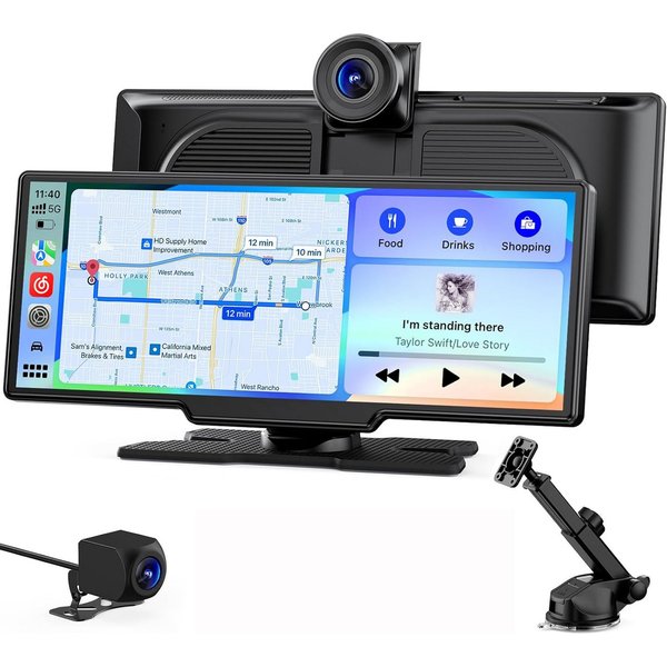 Topcony 9,26" HD Tragbar Kabellos Android Carplay Autodisplay Touchscreen Navigationsgerät (OTA-Updates, für Auto LKW PKW,Wohnmobil Auto-Stereo-Touchscreen)