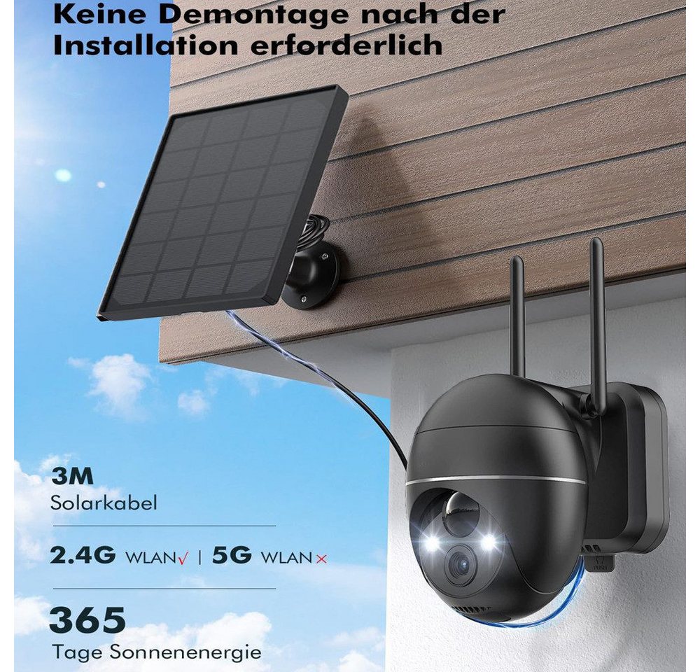 Topcony Überwachungskamera 2K 3MP Security Camera Überwachungskamera Aussen Solar WLAN Akku (Aussen, Außenbereich, Outdoor, Außen, Kabellos Überwachungskamera W – Bild 3 von 5