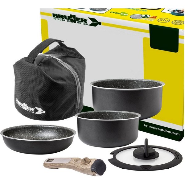 BRUNNER Topf-Set BRUNNER Camping Topfset PIRATE Vacublock Leicht, Stapelbar, Alu, (5-tlg)