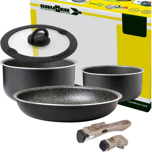 BRUNNER Topf-Set BRUNNER Camping Topfset PIRATE Vacublock Leicht, Stapelbar, Alu, (7-tlg)