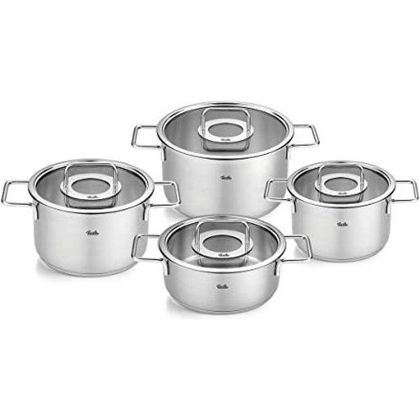 Fissler Topf-Set Fissler Pure Collection, Edelstahl 18/10 (Set, 4-tlg., Kochtopf 16/20/24 + Bratentopf 20cm), Made in Germany
