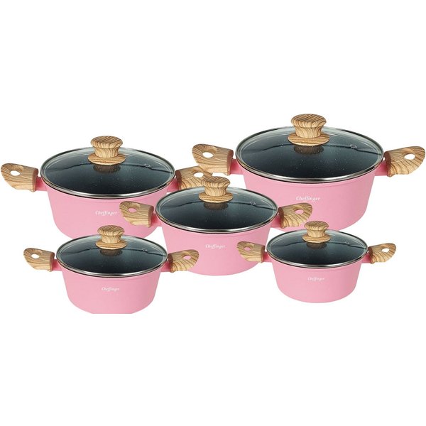 Cheffinger Topf-Set Kochtopf Kasserolle Topf Set 10-tlg Glasdeckel Induktion Cheffinger, Material: Aluminium, Glas
