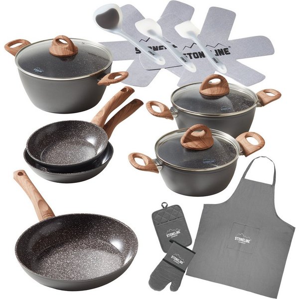 STONELINE Topf-Set STONELINE® 17-teiliges Koch-Set, mit Glasdeckeln, Keramik, Aluminium (Set, 17-tlg), mit echten Steinpartikeln, induktionsgeeignet