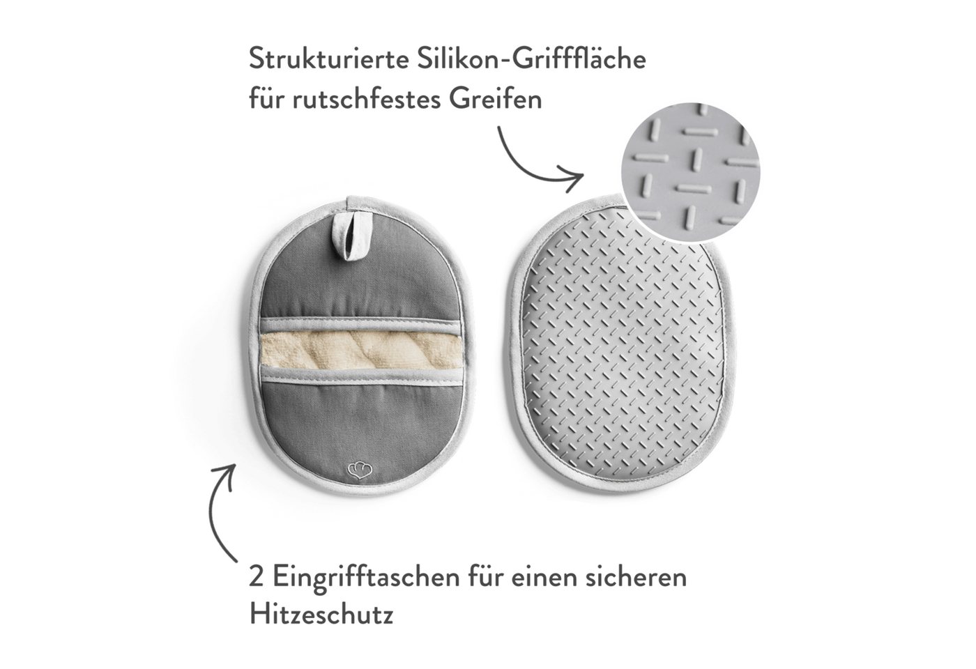 Springlane Topfhandschuhe SPRINGLANE Topflappen-Set 2-tlg. Grau, Silikon & Baumwolle, (2-tlg) – Bild 4 von 5