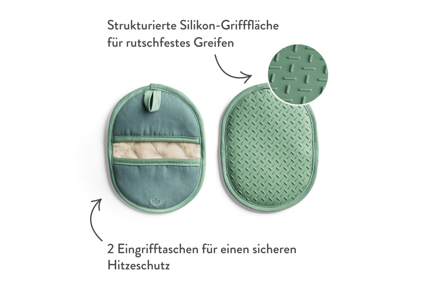 Springlane Topfhandschuhe SPRINGLANE Topflappen-Set 2-tlg. Mint, Silikon & Baumwolle, (2-tlg) – Bild 4 von 5