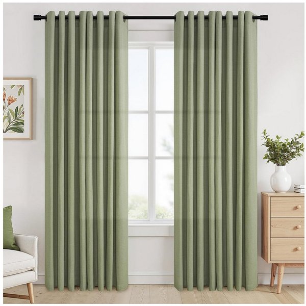 Topfinel Gardine Leinenoptik Gardinen mit Ösen Vorhänge für Wohnzimmer (2 St), Ösen, halbtransparent, vorhang halbtransparent Salbeigrün 140x225 Studie kinderzi